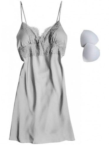 Nightgowns & Sleepshirts Women's Silk Satin Pajama Sexy Nightgown Dress Sleepwear Lace Sexy Nightdress with Chest Pads Linger...