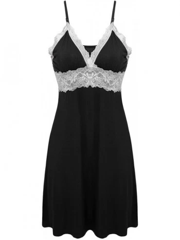 Baby Dolls & Chemises Sleepwear Womens Chemise Nightgown Full Slip Lace Lounge Dress - Viscose-black - C0124TYZ6IF $26.28