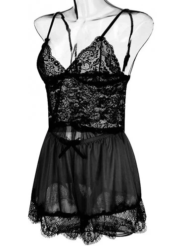 Garters & Garter Belts New Women Silk Lace Top Camisole Bow Shorts Pajamas Lingerie Sleepwear Set S-3XL - Black - CQ190TLR5WA...