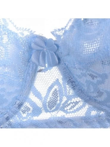 Bras Women's Push Up Embroidery Bra Lace Underwire Bra Thin Padded Bra - Blue - CM180OOA3SD $12.16