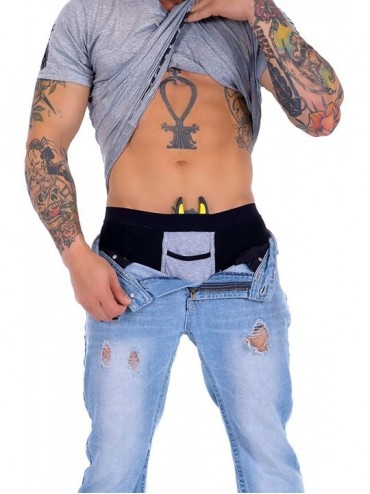 Boxer Briefs Mens Stash Boxers Hidden Pocket - Speak Easy Style Secret Briefs Rave Underwear - High-end Black W/ Grey Trim - ...