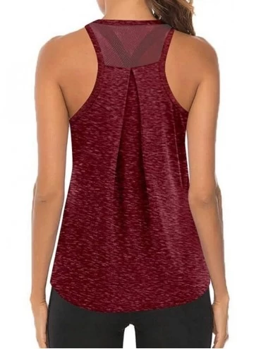Nightgowns & Sleepshirts Women Workout Tops Mesh Racerback Tank Yoga Shirts Gym Clothes - G-wine - C9190ZYC85L $25.94