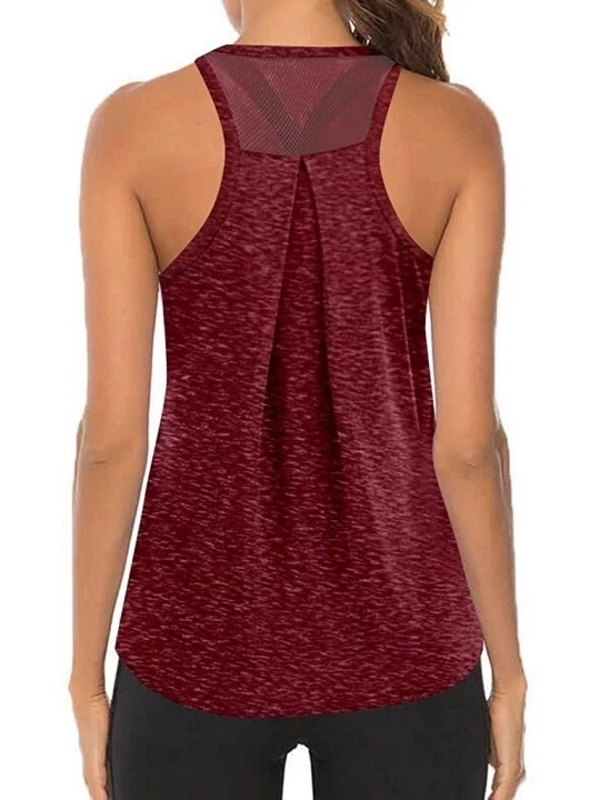 Nightgowns & Sleepshirts Women Workout Tops Mesh Racerback Tank Yoga Shirts Gym Clothes - G-wine - C9190ZYC85L $12.44