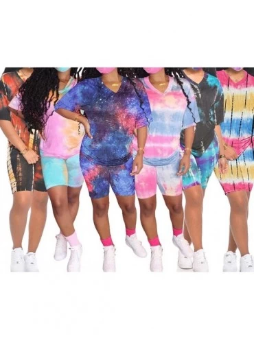 Sets 2 Piece Shorts Set for Women- Tie Dye Lounge Sets Short Sleeve Top and Shorts Tracksuit Outfits - 1-blue&pink - CX1903LD...