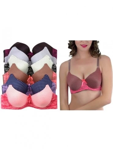 Bras Women's Pack of 6 Full Cup Lace Mesh Cup Bras - Polka Dot Delight - CX18YHOTL9L $45.96
