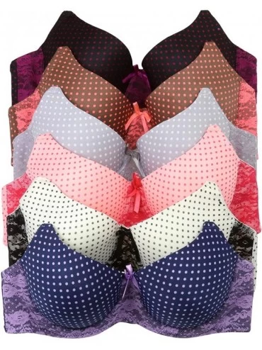 Bras Women's Pack of 6 Full Cup Lace Mesh Cup Bras - Polka Dot Delight - CX18YHOTL9L $23.60