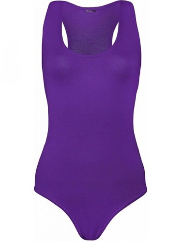 Shapewear Womens Sleeveless Muscle Racer Back Leotard Bodysuit Ladies Fancy Dance Party Wear Vest Top S/L - Purple - C818D005...