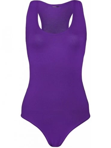 Shapewear Womens Sleeveless Muscle Racer Back Leotard Bodysuit Ladies Fancy Dance Party Wear Vest Top S/L - Purple - C818D005...