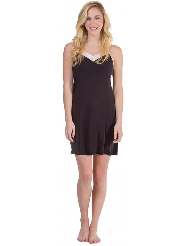 Nightgowns & Sleepshirts Sleeveless Satin-Trimmed Modal Knit Chemise in Black - Black - C318DR5LW87 $19.77