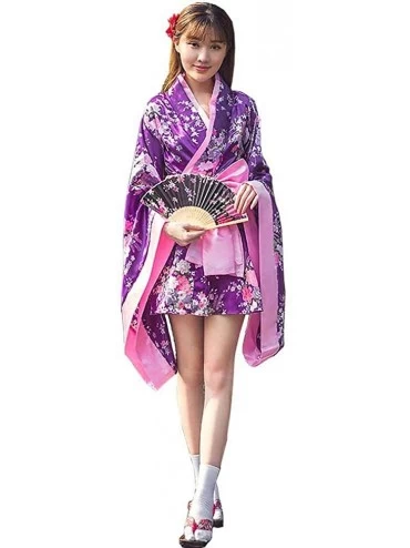 Robes Women's Short Kimono Dress with OBI Belt Gothic Lolita Yukata Robe Japanese Traditional Kimono Cosplay Fancy Dress - Pu...