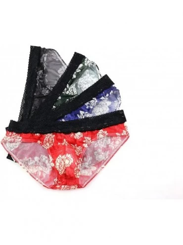 Boxer Briefs Men's Printed Flower Briefs- Low Rise Pouch Bikini Underwear Sexy Lace Waistband Briefs - Black/Green/Navy/Red -...