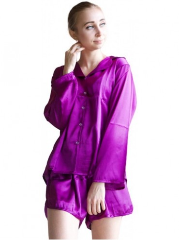 Sets Women's Satin Silk Pj Sets Long Sleeved with Shorts - Violet - C3192Z54M86 $54.95