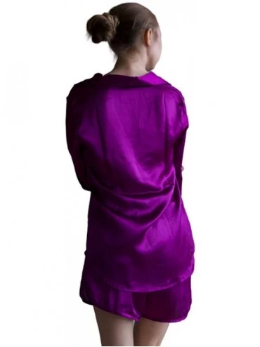 Sets Women's Satin Silk Pj Sets Long Sleeved with Shorts - Violet - C3192Z54M86 $20.37