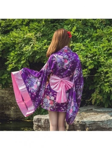 Robes Women's Short Kimono Dress with OBI Belt Gothic Lolita Yukata Robe Japanese Traditional Kimono Cosplay Fancy Dress - Pu...