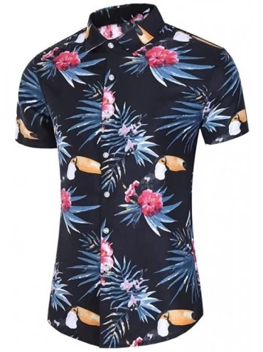Trunks Men Slim Loose Hawaii Short Sleeve Printed Turn-Down Collar T-Shirt Tops - C6195R63596 $13.77