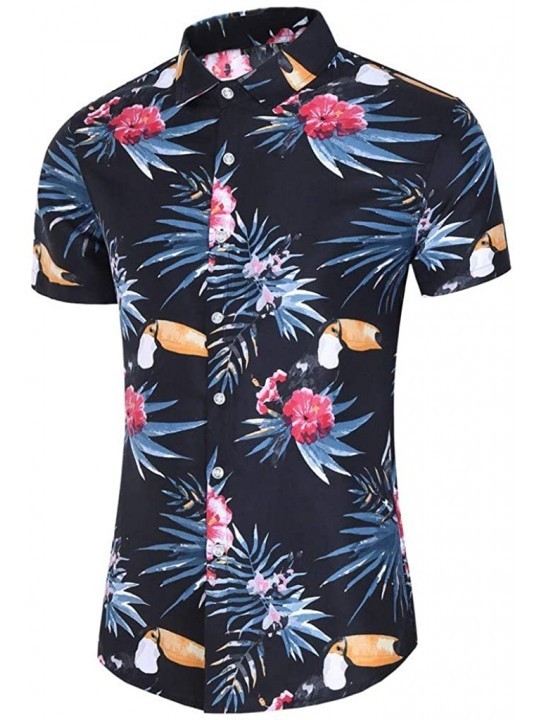 Men Slim Loose Hawaii Short Sleeve Printed Turn-Down Collar T-Shirt ...