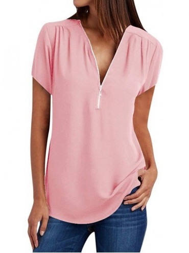 Shapewear Women Blouse Womens Blouses Fall Tops T-Shirt Roll Up Flowy Shirt - C-pink - C319629UU4Z $20.55