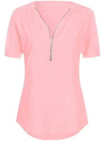 Shapewear Women Blouse Womens Blouses Fall Tops T-Shirt Roll Up Flowy Shirt - C-pink - C319629UU4Z $8.32
