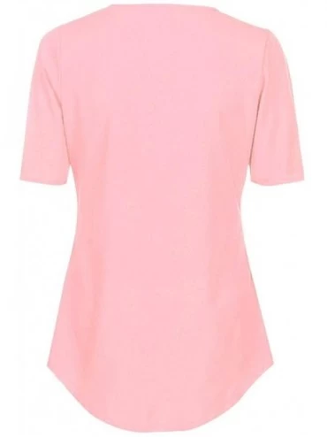 Shapewear Women Blouse Womens Blouses Fall Tops T-Shirt Roll Up Flowy Shirt - C-pink - C319629UU4Z $8.32