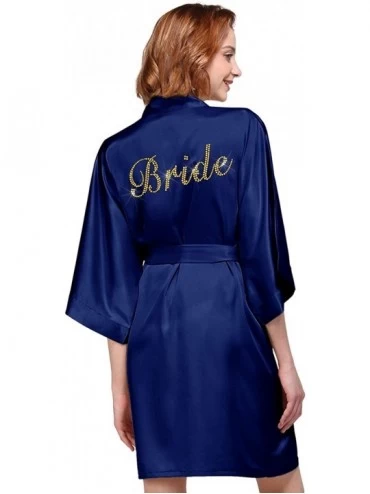 Robes Personalized Satin Robes Bridesmaid Bride Kimono Bathrobe Gift for Wedding Party with Gold Rhinestone Navy Gold Bride -...