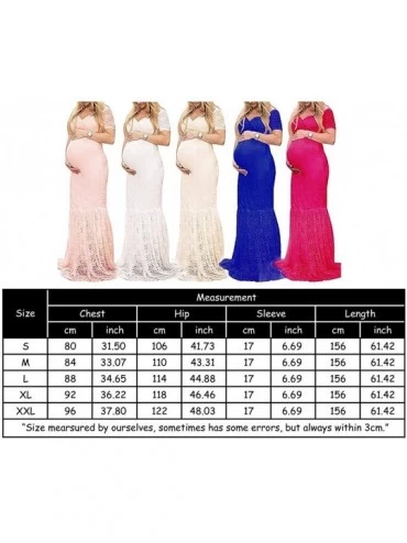 Nightgowns & Sleepshirts Womens Off Shoulder Short Sleeve V Neck Lace Maternity Gown Maxi Photography Dress - Pink - CA18HTRX...