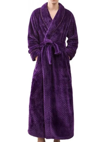 Robes Men's Winter Nightwear Lengthened Bathrobe Home Clothes Shawl Long Sleeved Robe - Purple(man) - CD18O2C8M9K $24.19