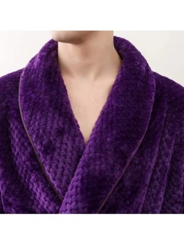 Robes Men's Winter Nightwear Lengthened Bathrobe Home Clothes Shawl Long Sleeved Robe - Purple(man) - CD18O2C8M9K $24.19