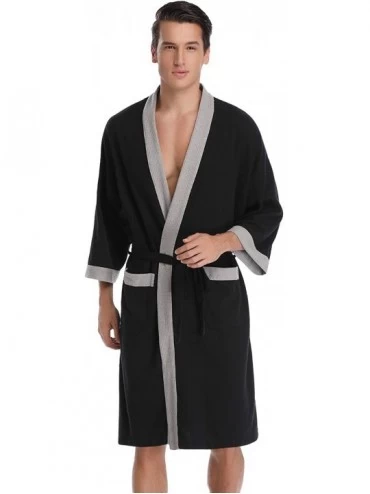 Robes Unisex Waffle Bathrobe Cotton Lightweight Nightgowns Sleepwear Spa Robe - Men_black - C818QGUL8TZ $48.90