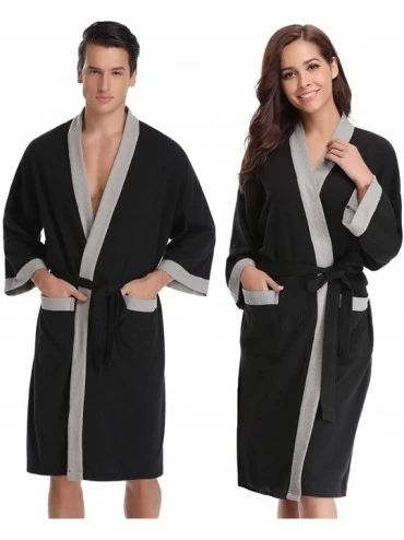 Robes Unisex Waffle Bathrobe Cotton Lightweight Nightgowns Sleepwear Spa Robe - Men_black - C818QGUL8TZ $27.47