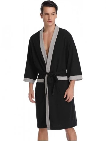 Robes Unisex Waffle Bathrobe Cotton Lightweight Nightgowns Sleepwear Spa Robe - Men_black - C818QGUL8TZ $27.47