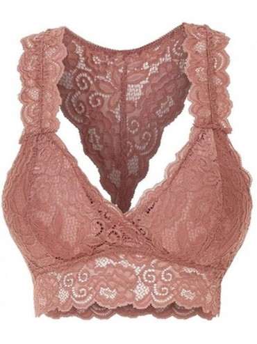 Bras Women Ladies Fashion V Neck Stretchy Floral Lace Hollow Out Bralette Bra Everyday Bras - Dark Pink - CP190TS6G9O $57.03