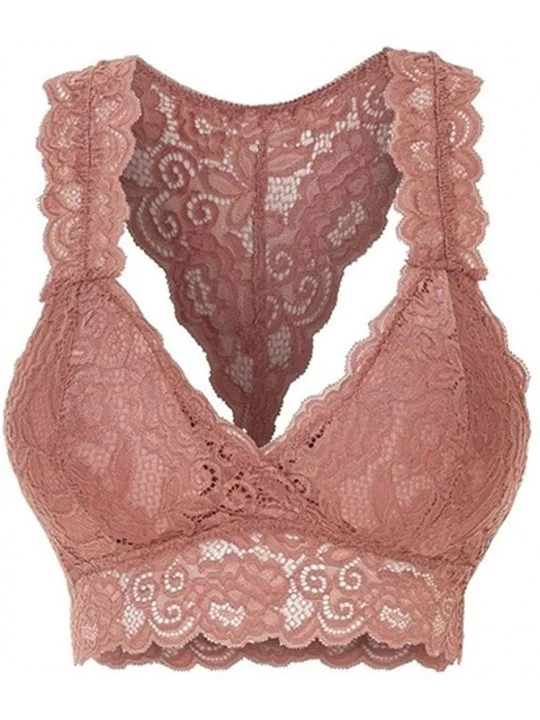 Bras Women Ladies Fashion V Neck Stretchy Floral Lace Hollow Out Bralette Bra Everyday Bras - Dark Pink - CP190TS6G9O $28.85