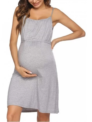 Nightgowns & Sleepshirts Women's Nursing Nightgown Maternity Dress Breastfeeding Hospital Gown Full Slips Sleepwear - Light G...