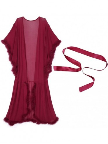 Robes Women's Sexy Boudoir Robe Feather Bridal Nightgown Bathrobe Sleepwear Robe Tulle Illusion Long Lingerie Wedding Scarf -...