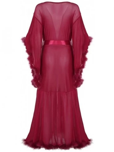 Robes Women's Sexy Boudoir Robe Feather Bridal Nightgown Bathrobe Sleepwear Robe Tulle Illusion Long Lingerie Wedding Scarf -...