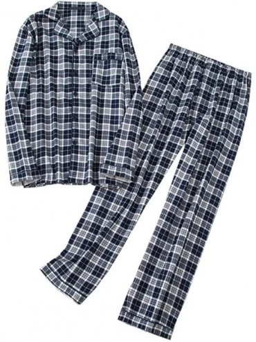 Sleep Sets Mens Classic Plaid Button Down Pajamas Set Long Sleeve Sleepwear Loungewear - Navy - CG19DEQQ353 $57.50