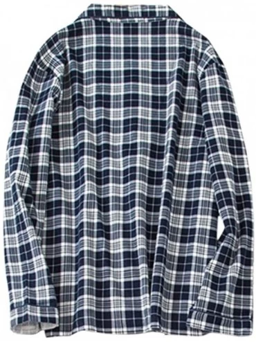 Sleep Sets Mens Classic Plaid Button Down Pajamas Set Long Sleeve Sleepwear Loungewear - Navy - CG19DEQQ353 $24.42