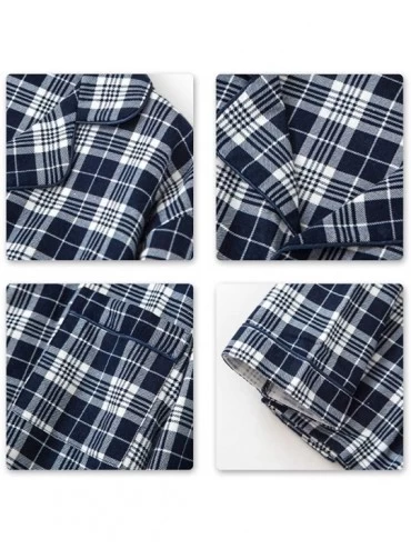 Sleep Sets Mens Classic Plaid Button Down Pajamas Set Long Sleeve Sleepwear Loungewear - Navy - CG19DEQQ353 $24.42