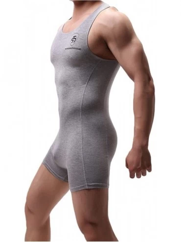 Shapewear Men Bodysuits Wrestling Singlet Leotard Modal Undershirts Fitness Jumpsuit Shorts - Light Grey 1 - CJ18WZU6G04 $23.30