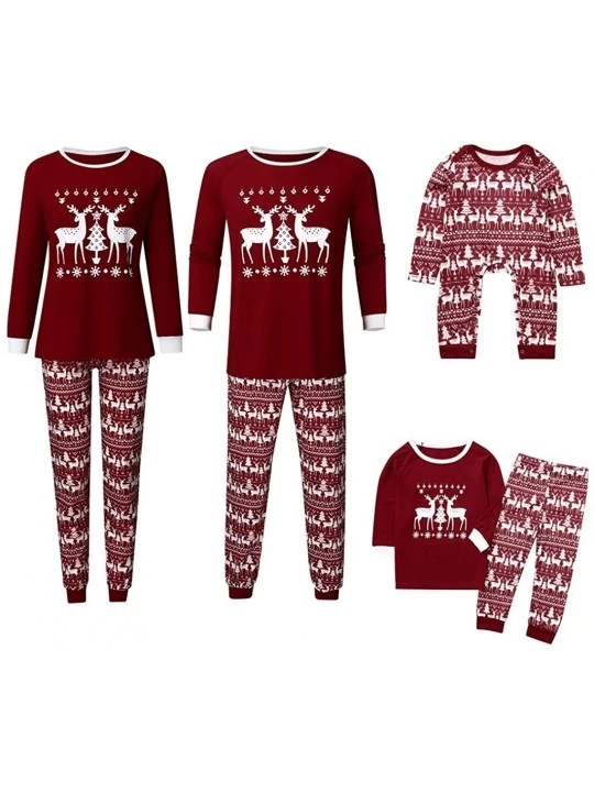 Sleep Sets Christmas Family Pajamas Sleepwear 2PC Long Sleeve Tops+Pants Outfits Suits (18-24 Months- Wine-Baby) - CD192O63TC...