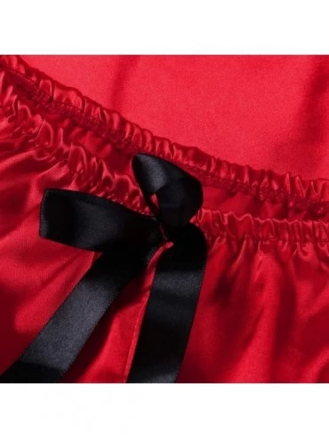 Robes Satin Silk Pajamas Bow Nightdress Lingerie Women Underwear Sleepwear Satin - Red - CT19529A8R9 $8.55