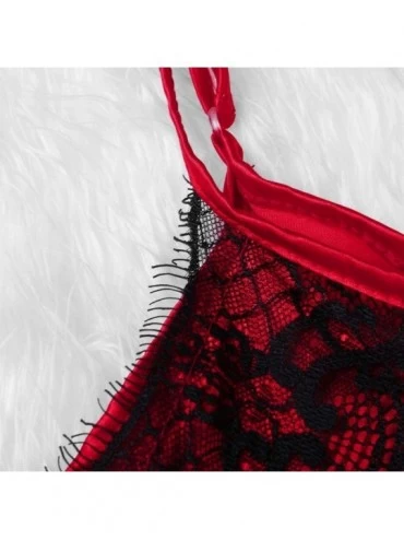 Robes Satin Silk Pajamas Bow Nightdress Lingerie Women Underwear Sleepwear Satin - Red - CT19529A8R9 $8.55