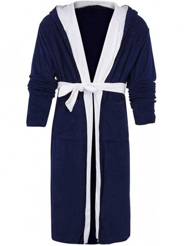 Robes Men's Plush Fleece Bathrobe Lengthened Shawl Hooded Robe Big and Tall Bathrobe Coat - Blue - CW18ALQZOLI $53.10