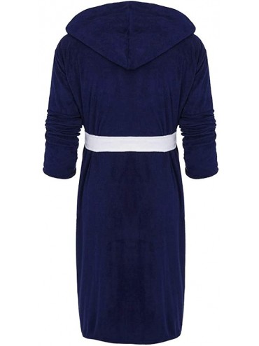 Robes Men's Plush Fleece Bathrobe Lengthened Shawl Hooded Robe Big and Tall Bathrobe Coat - Blue - CW18ALQZOLI $53.10