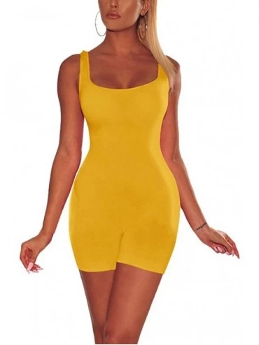 Shapewear Sexy Jumpsuits for Women - One Piece Outfits Bodycon Romper Shorts Bodysuit - Yellow - CH18QCA9442 $30.02