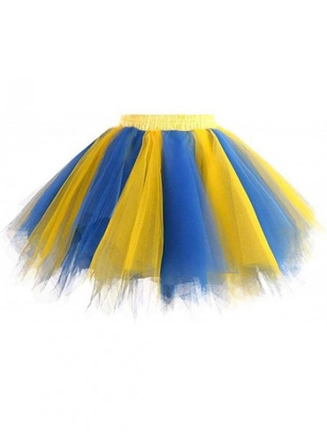 Slips Women's Short Vintage Petticoat Skirt Ballet Bubble Tutu Multi-Colored - Z-blue-gold - CH18YKU8XNO $21.71