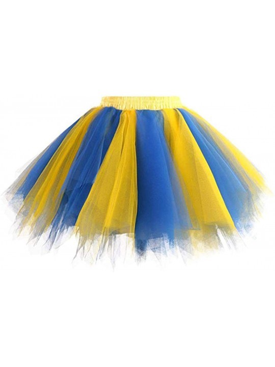 Slips Women's Short Vintage Petticoat Skirt Ballet Bubble Tutu Multi-Colored - Z-blue-gold - CH18YKU8XNO $22.50