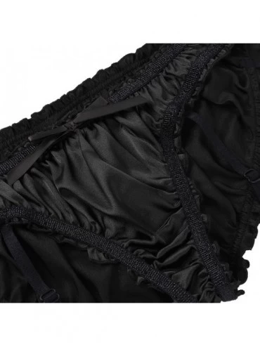 Briefs Men's Shiny Stain Ruffled Sissy Pouch Panties Bikini Briefs Underwear with Garters Stockings - Black - CA18ELCZAX4 $15.63