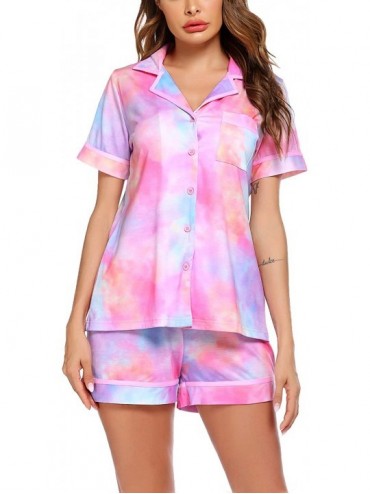 Sets Pajamas Soft Striped Women's Short Sleeve Button Sleepwear Shorts Shirt PJ Set(S-XXL) - Tie Dye - CO19C24H3ED $62.41