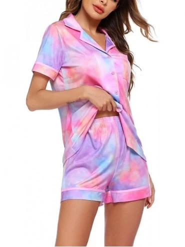 Sets Pajamas Soft Striped Women's Short Sleeve Button Sleepwear Shorts Shirt PJ Set(S-XXL) - Tie Dye - CO19C24H3ED $31.20